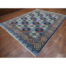 Load image into Gallery viewer, 9&#39;8&quot;x12&#39;4&quot; Hand Knotted Blue Afghan Ersari With Geometric Design Afghan Wool Oriental Rug FWR421926