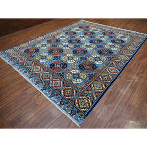9'8"x12'4" Hand Knotted Blue Afghan Ersari With Geometric Design Afghan Wool Oriental Rug FWR421926
