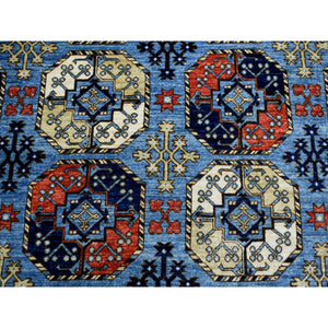 9'8"x12'4" Hand Knotted Blue Afghan Ersari With Geometric Design Afghan Wool Oriental Rug FWR421926