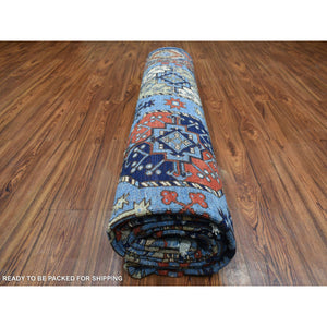 9'8"x12'4" Hand Knotted Blue Afghan Ersari With Geometric Design Afghan Wool Oriental Rug FWR421926