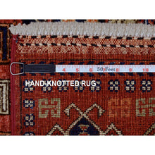 Load image into Gallery viewer, 4&#39;1&quot;x10&#39;2&quot; Deep Red Afghan Ersari With Hutchlu Parda Design Soft, Velvety Plush Wool Hand Knotted Oriental Wide Runner Rug FWR422142