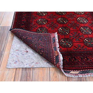2'9"x4' Scarlet Red, Princess Bokara With Geometric Medallions Pattern, Vegetable Dyes, Soft Wool, Hand Knotted, Sample, Mat, Oriental Rug FWR4218