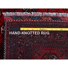 Load image into Gallery viewer, 2&#39;9&quot;x4&#39; Scarlet Red, Princess Bokara With Geometric Medallions Pattern, Vegetable Dyes, Soft Wool, Hand Knotted, Sample, Mat, Oriental Rug FWR4218
