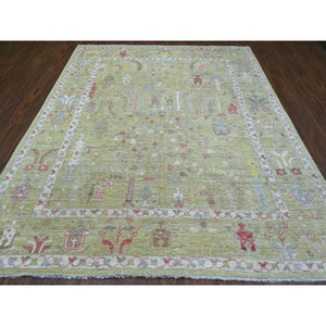 8'x9'9" Lime Green, Afghan Angora Ushak With Cypress And Willow Tree Design, Natural Wool Hand Knotted, Oriental Rug FWR422982
