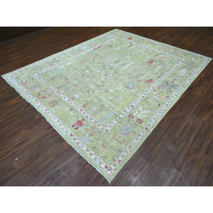 8'x9'9" Lime Green, Afghan Angora Ushak With Cypress And Willow Tree Design, Natural Wool Hand Knotted, Oriental Rug FWR422982