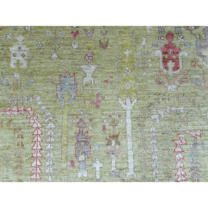 8'x9'9" Lime Green, Afghan Angora Ushak With Cypress And Willow Tree Design, Natural Wool Hand Knotted, Oriental Rug FWR422982