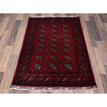 Load image into Gallery viewer, 2&#39;7&quot;x4&#39; Chili Red, Princess Bokara With Geometric Pattern, Natural Dyes, Hand Knotted, 100% Wool, Mat, Sample, Oriental Rug FWR4224