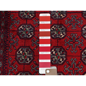 2'7"x4' Chili Red, Princess Bokara With Geometric Pattern, Natural Dyes, Hand Knotted, 100% Wool, Mat, Sample, Oriental Rug FWR4224