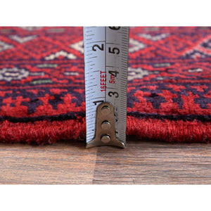 2'7"x4' Chili Red, Princess Bokara With Geometric Pattern, Natural Dyes, Hand Knotted, 100% Wool, Mat, Sample, Oriental Rug FWR4224
