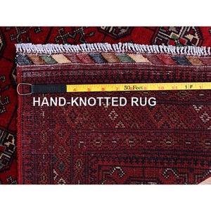 2'7"x4' Chili Red, Princess Bokara With Geometric Pattern, Natural Dyes, Hand Knotted, 100% Wool, Mat, Sample, Oriental Rug FWR4224