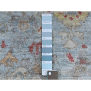 6'2"x9'5" Light Blue, Afghan Angora Oushak With All Over Floral Pattern, Hand Knotted, Natural Wool Oriental Rug FWR423096