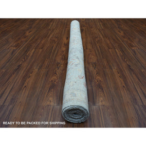 6'2"x9'5" Light Blue, Afghan Angora Oushak With All Over Floral Pattern, Hand Knotted, Natural Wool Oriental Rug FWR423096
