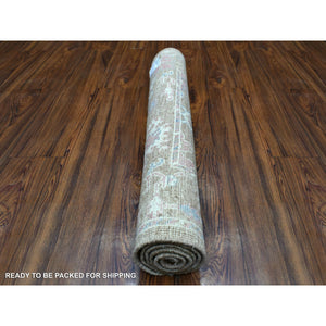 3'1"x5' Almond Brown, Hand Knotted, Afghan Angora Oushak With Beautiful Leaf Design, Organic Wool Oriental Rug FWR423264
