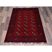 Load image into Gallery viewer, 2&#39;9&quot;x4&#39; Berry Red, Princess Bokara With Geometric Medallions Design, 100% Wool, Veggie Dyes, Hand Knotted, Mat, Sample, Oriental Rug FWR4230