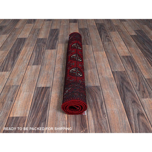 2'9"x4' Berry Red, Princess Bokara With Geometric Medallions Design, 100% Wool, Veggie Dyes, Hand Knotted, Mat, Sample, Oriental Rug FWR4230