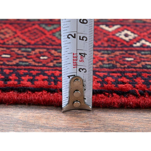 2'9"x4' Berry Red, Princess Bokara With Geometric Medallions Design, 100% Wool, Veggie Dyes, Hand Knotted, Mat, Sample, Oriental Rug FWR4230