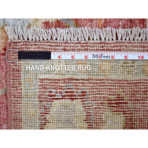 3'9"x6' Gainsboro and Glaucous Gray, Shiny Wool, Vegetable Dyes, Hand Knotted, White Wash Peshawar with Faded Design, Oriental Rug FWR446778