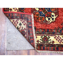 Load image into Gallery viewer, 2&#39;9&quot;x9&#39;10&quot; Coral Red, Hand Knotted Turkeman Ersari With Elephant Feet Design, Natural Dyes Densely Woven Pure Wool, Runner Oriental Rug FWR423678