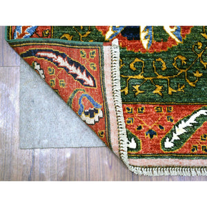 2'10"x9'9" Olive Green, Soft Wool, Hand Knotted, Turkeman Ersari With Tribal Medallion Design, Natural Dyes, Densely Woven, Runner Oriental Rug FWR423714