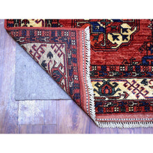 Load image into Gallery viewer, 2&#39;8&quot;x9&#39;7&quot; Coral Red, Afghan Ersari With Elephant Feet Design, Natural Dyes, Densely Woven, 100% Wool, Hand Knotted, Runner Oriental Rug FWR423720