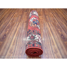Load image into Gallery viewer, 2&#39;8&quot;x9&#39;7&quot; Coral Red, Afghan Ersari With Elephant Feet Design, Natural Dyes, Densely Woven, 100% Wool, Hand Knotted, Runner Oriental Rug FWR423720