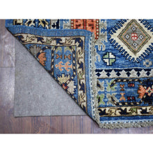 Load image into Gallery viewer, 4&#39;4&quot;x11&#39;8&quot; Denim Blue Afghan Ersari With Large Elements Design , Hand Knotted, Natural Dyes Soft And Shiny Wool Wide Runner Oriental Rug FWR423828
