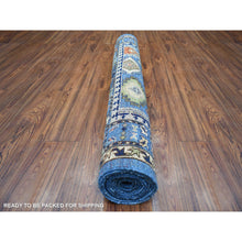Load image into Gallery viewer, 4&#39;4&quot;x11&#39;8&quot; Denim Blue Afghan Ersari With Large Elements Design , Hand Knotted, Natural Dyes Soft And Shiny Wool Wide Runner Oriental Rug FWR423828