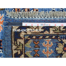 Load image into Gallery viewer, 4&#39;4&quot;x11&#39;8&quot; Denim Blue Afghan Ersari With Large Elements Design , Hand Knotted, Natural Dyes Soft And Shiny Wool Wide Runner Oriental Rug FWR423828