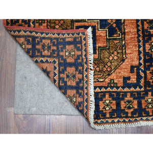 2'1"x3' Orange Afghan Ersari with Elephant Feet Desgin Hand Knotted, Natural Dyes, Ghazni Wool Oriental Rug FWR423948