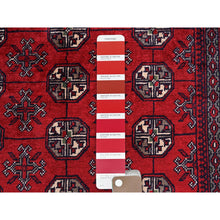 Load image into Gallery viewer, 2&#39;9&quot;x4&#39;1&quot; Berry Red, Princess Bokara With Geometric Medallions Design, Vegetable Dyes, Soft And Shiny Wool, Hand Knotted, Mat, Sample, Oriental Rug FWR4236