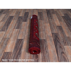 2'9"x4'1" Berry Red, Princess Bokara With Geometric Medallions Design, Vegetable Dyes, Soft And Shiny Wool, Hand Knotted, Mat, Sample, Oriental Rug FWR4236