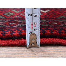 Load image into Gallery viewer, 2&#39;9&quot;x4&#39;1&quot; Berry Red, Princess Bokara With Geometric Medallions Design, Vegetable Dyes, Soft And Shiny Wool, Hand Knotted, Mat, Sample, Oriental Rug FWR4236
