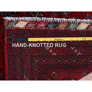 2'9"x4'1" Berry Red, Princess Bokara With Geometric Medallions Design, Vegetable Dyes, Soft And Shiny Wool, Hand Knotted, Mat, Sample, Oriental Rug FWR4236