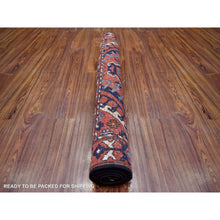 Load image into Gallery viewer, 4&#39;1&quot;x5&#39;9&quot; Coral Red Afghan Ersari With Geometric Repetitive Triangle Design Pure Wool Hand Knotted Natural Dyes Oriental Rug FWR424350