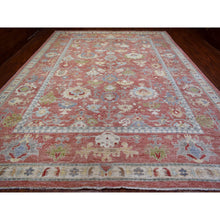 Load image into Gallery viewer, 12&#39;x16&#39; Coral Red, Afghan Angora Ushak With All Over Motifs, Hand Knotted, Pure Wool Oversized Oriental Rug FWR424506