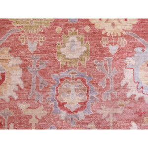 12'x16' Coral Red, Afghan Angora Ushak With All Over Motifs, Hand Knotted, Pure Wool Oversized Oriental Rug FWR424506