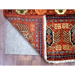 3'1"x5'1" Coral Red, Natural Dyes Hand Knotted Afghan Ersari With Ancient Animal Figurines Densely Woven, Soft And Shiny Wool Oriental Rug FWR424698