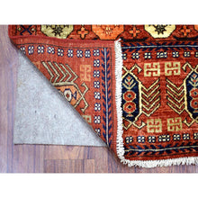 Load image into Gallery viewer, 3&#39;1&quot;x5&#39;1&quot; Coral Red, Natural Dyes Hand Knotted Afghan Ersari With Ancient Animal Figurines Densely Woven, Soft And Shiny Wool Oriental Rug FWR424698