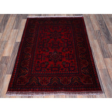 Load image into Gallery viewer, 2&#39;9&quot;x3&#39;10&quot; Carmine Red, Hand Knotted, Afghan Khamyab With Tribal Design, Pure Wool, Natural Dyes, Mat, Sample, Oriental Rug FWR4242