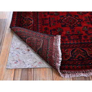 2'9"x3'10" Carmine Red, Hand Knotted, Afghan Khamyab With Tribal Design, Pure Wool, Natural Dyes, Mat, Sample, Oriental Rug FWR4242