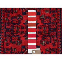 Load image into Gallery viewer, 2&#39;9&quot;x3&#39;10&quot; Carmine Red, Hand Knotted, Afghan Khamyab With Tribal Design, Pure Wool, Natural Dyes, Mat, Sample, Oriental Rug FWR4242