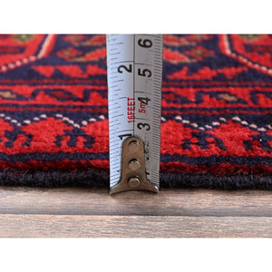2'9"x3'10" Carmine Red, Hand Knotted, Afghan Khamyab With Tribal Design, Pure Wool, Natural Dyes, Mat, Sample, Oriental Rug FWR4242