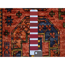 Load image into Gallery viewer, 2&#39;1&quot;x3&#39;5&quot; Coral Red, Hand Knotted, Afghan Ersari With Elephant Feet Design, Natural Dyes, Pure Wool Oriental Rug FWR424818