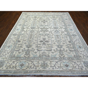 8'1"x10' Ivory, Afghan Angora Oushak With All Over Leaf Design, Hand Knotted, Pure Wool Oriental Rug FWR425160