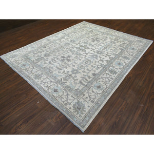 8'1"x10' Ivory, Afghan Angora Oushak With All Over Leaf Design, Hand Knotted, Pure Wool Oriental Rug FWR425160