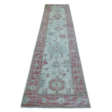Load image into Gallery viewer, 2&#39;9&quot;x12&#39;3&quot; Ivory, Afghan Angora Oushak with Large Leaf Design, Organic Wool, Hand Knotted Runner Oriental Rug FWR425340