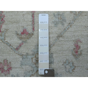 2'9"x12'3" Ivory, Afghan Angora Oushak with Large Leaf Design, Organic Wool, Hand Knotted Runner Oriental Rug FWR425340