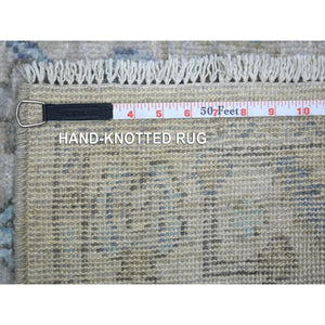 2'9"x15'1" Gray Natural Wool, Afghan Angora Oushak With Floral Pattern, Hand Knotted Runner Oriental Rug FWR425352