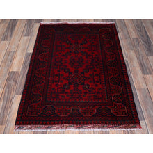 Load image into Gallery viewer, 2&#39;9&quot;x3&#39;10&quot; Berry Red, Afghan Khamyab With Tribal Design, Hand Knotted, Soft Wool, Veggie Dyes, Mat, Sample, Oriental Rug FWR4248