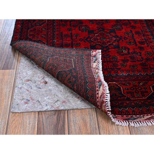 2'9"x3'10" Berry Red, Afghan Khamyab With Tribal Design, Hand Knotted, Soft Wool, Veggie Dyes, Mat, Sample, Oriental Rug FWR4248